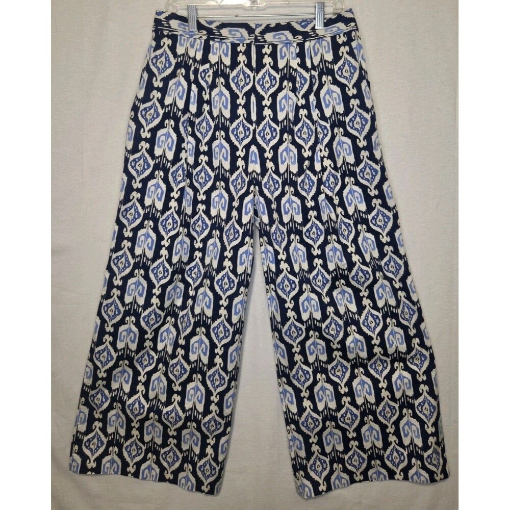 J. McLaughlin Amal Geometric High Rise Wide Pants Size 10 Navy White Blue